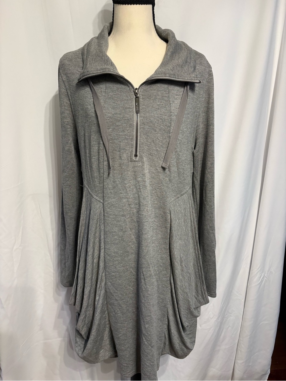 Kenzie Grey Long-Sleeve 3/4 Zip-Neck Women's flowy boxy Lagenlook size L